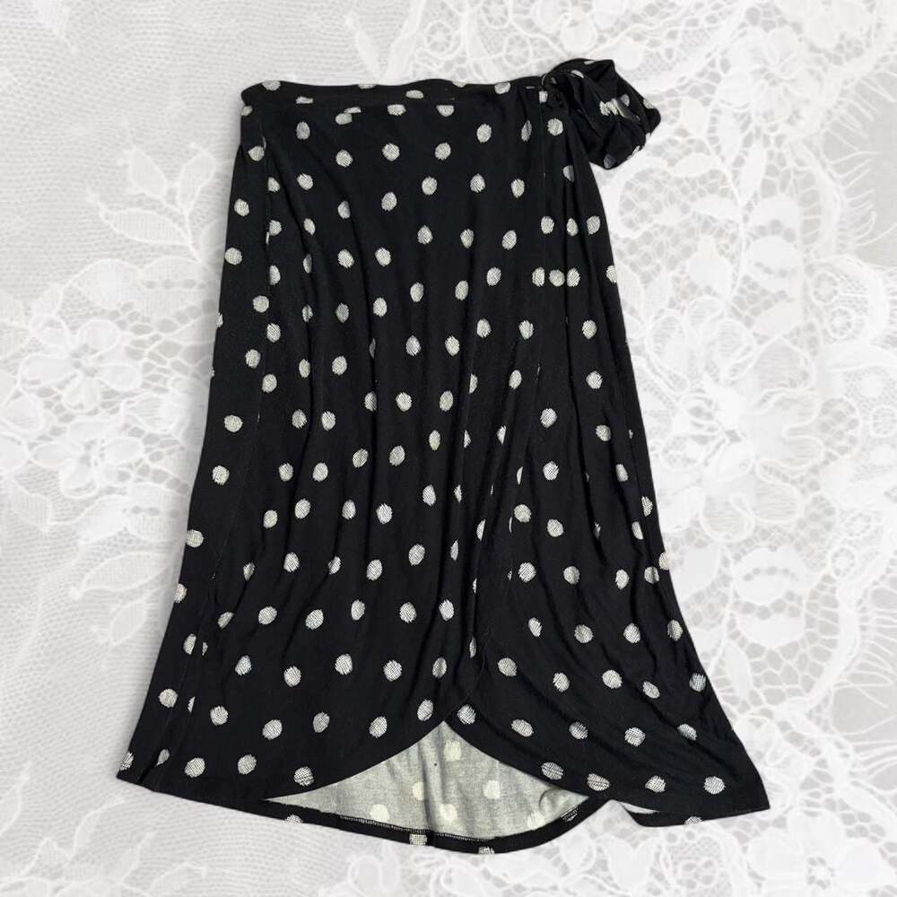 Adrienne Vittadini Black Polka Dot Draped Tulip Skirt Size Small